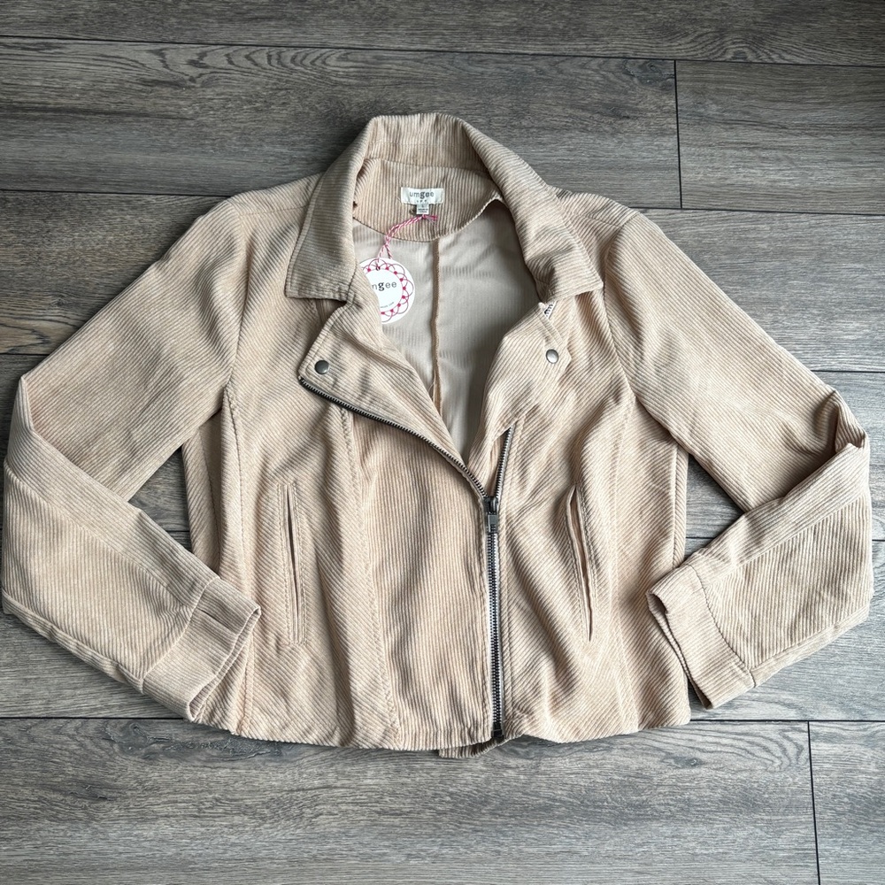 NWT Umgee Side Zip Corduroy Moto Jacket Tan Beige Sz Large